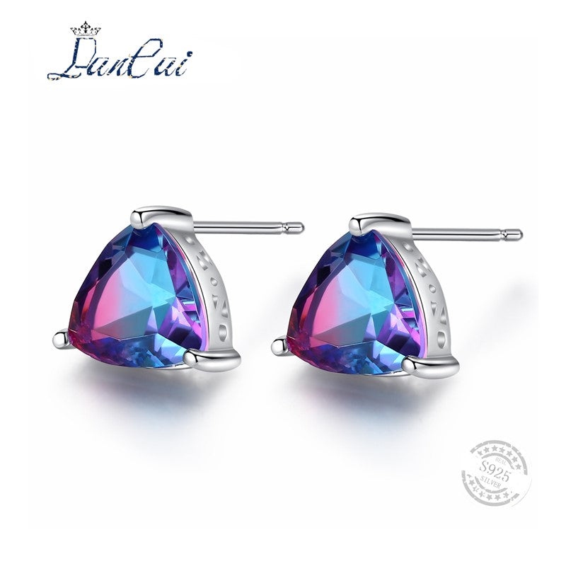 Fashion 925 Sterling Silver Earrings Genuine Rainbow Fire Mystic Topaz Stud Earrings for Women Fine Jewelry Lovers Gift