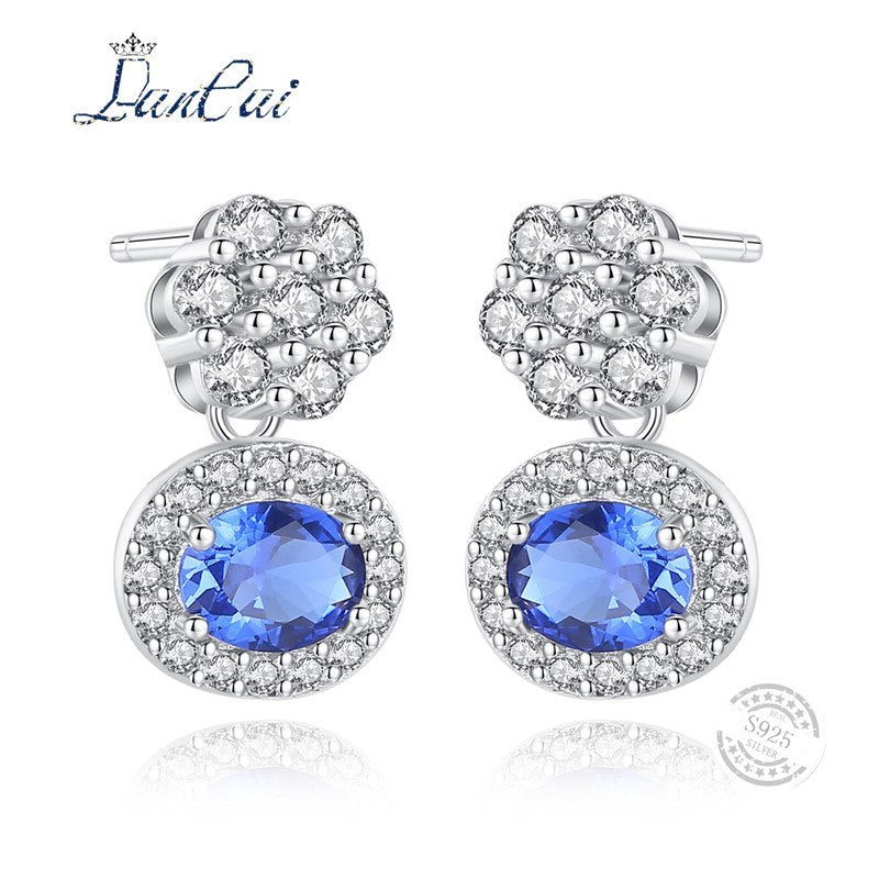 Fashion 925 Sterling Silver Earrings Oval Cushion-Cut Genuine Sky Blue Topaz Stud Earrings for Women Fine Jewelry Gift