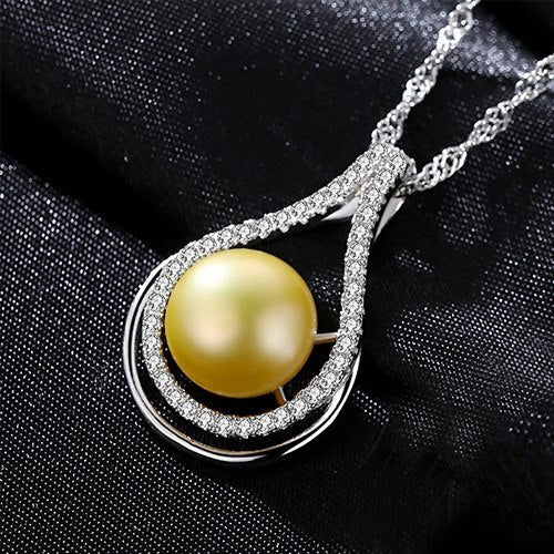 Fashion 925 Sterling Silver Necklace 10-15mm Natural Pearl Water Drop Pendant Necklace for Women Fine Jewelry