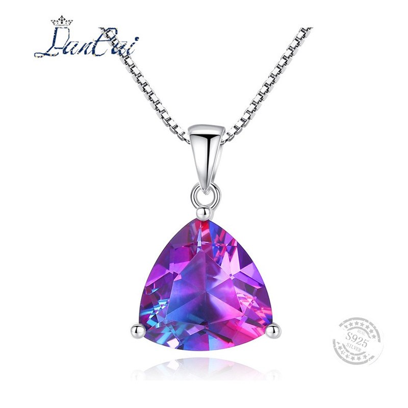 Fashion 925 Sterling Silver Necklace 5.79ct Genuine Rainbow Fire Mystic Topaz Pendant Necklace for Women Fine Jewelry