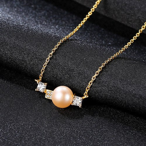 Fashion 925 Sterling Silver Necklace 7-7.5mm Geometric Natural Pearl Pendant Necklace for Women Fine Jewelry