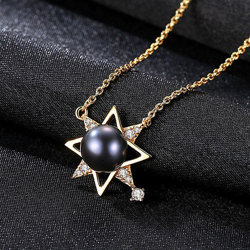 Fashion 925 Sterling Silver Necklace Natural Pearl Eight Awn Star Pendant Necklace for Women Fine Jewelry Gift