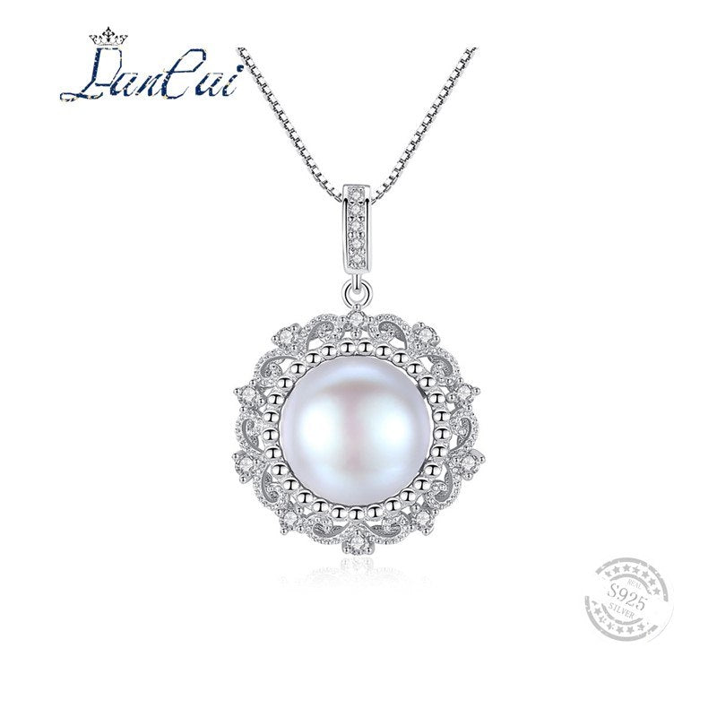 Fashion 925 Sterling Silver Necklace Round Geometric Natural Pearl Pendant Necklace for Women Fine Jewelry