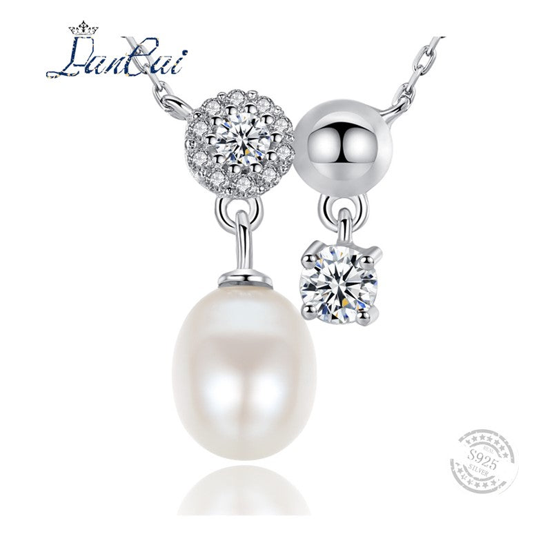 Fashion 925 Sterling Silver Necklace Unique Design Natural Pearl Pendant Necklace for Women Fine Jewelry Gift