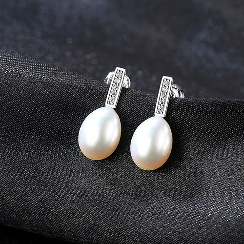 Fashion 925 Sterling Silver Pearl Earrings 7-8mm Geometric Natural Pearl Stud Earrings for Women Fine Jewelry
