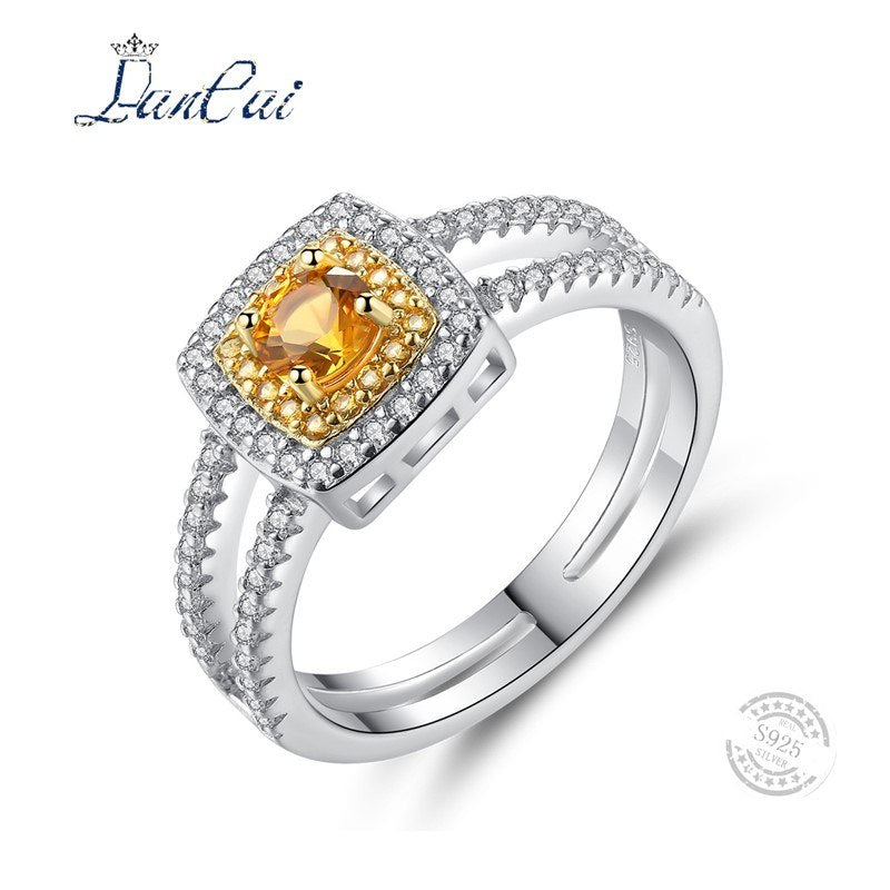 Fashion 925 Sterling Silver Ring Natural Gemstones Citrine Inlaid White Zircon Ring for Women High Quality Fine Jewelry