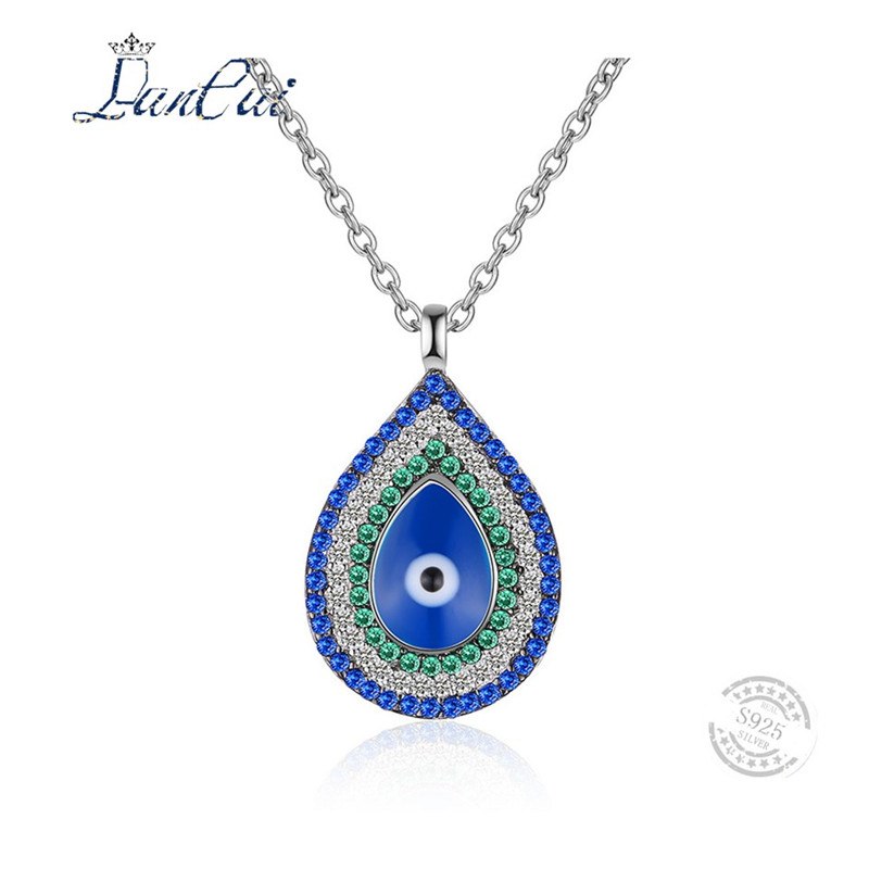 Fashion Manual 925 Sterling Necklace Water Drop Blue and Green Zircon Pendant Necklace for Women Fine Jewelry Lovers Gift