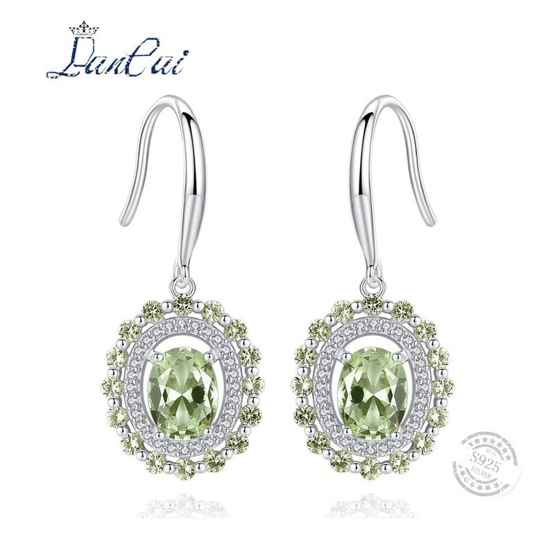 Fashion Manual 925 Sterling Silver Earrings Genuine Oval Shape Peridot Drop Earrings for Women Fine Jewelry Lovers Gift
