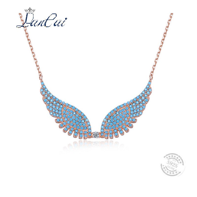 Fashion Manual 925 Sterling Silver Necklace Cartoon Angel Blue Wings Zircon Pendant Necklace for Women Fine Jewelry Gift