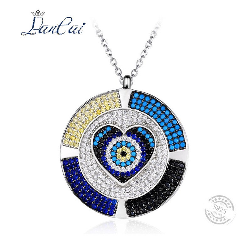 Fashion Manual 925 Sterling Silver Necklace Geometric Round Colorful Zircon Pendant Necklace for Women Fine Jewelry Gift