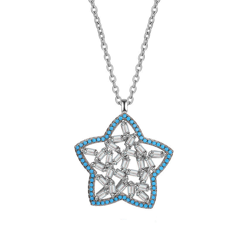 Fashion Manual 925 Sterling Silver Necklace Hollowed Pentagram Zircon Pendant Necklace for Women Fine Jewelry Gift