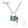 Fashion Manual 925 Sterling Silver Necklace Lock and Key Blue Zircon Pendant Necklace for Women Fine Jewelry Lovers Gift