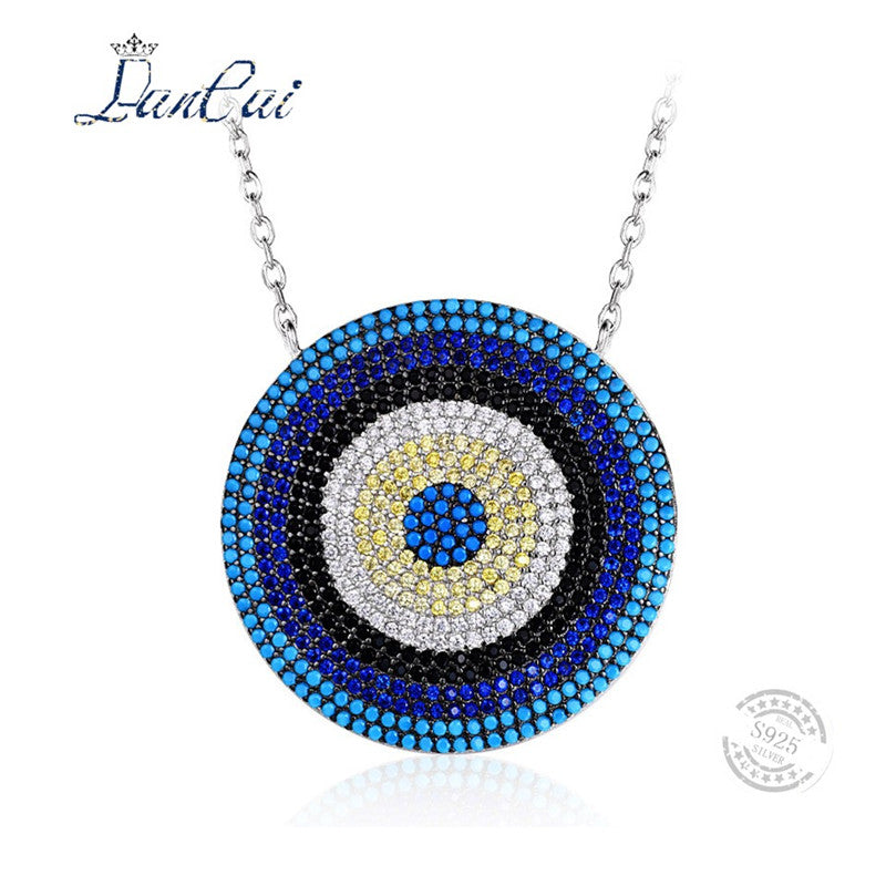 Fashion Manual 925 Sterling Silver Necklace Simple Geometric Round Blue Zircon Pendant Necklace for Women Fine Jewelry