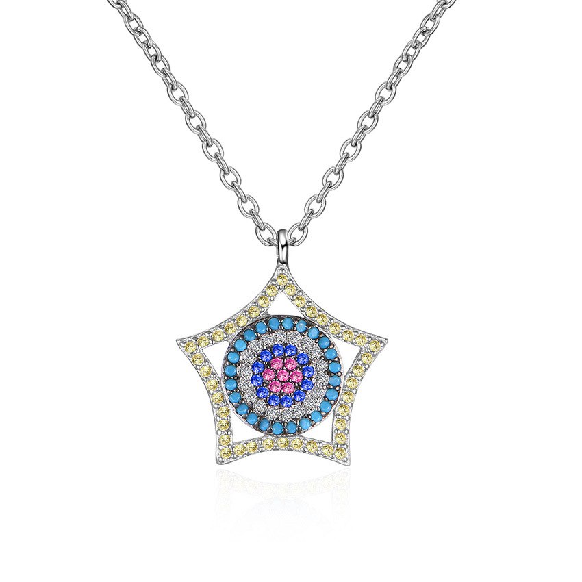 Fashion Manual 925 Sterling Silver Necklace Simple Geometric Star Zircon Pendant Necklace for Women Fine Jewelry Gift