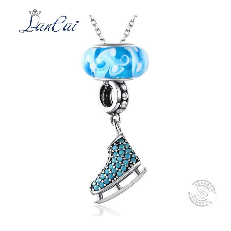 Fashion Manual 925 Sterling Silver Necklace Simple Glass Slipper Blue Zircon Pendant Necklace for Women Fine Jewelry Gift