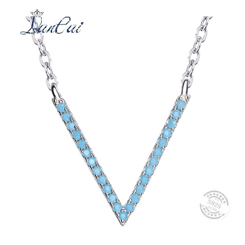 Fashion Manual 925 Sterling Silver Necklace V Graphemic Blue Turquoise Pendant Necklace for Women Fine Jewelry Gift