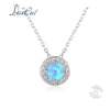 Fashion Round Simple Style Blue Fire Opal Fine Jewelry Inlaid White Zircon 925 Sterling Silver Pendant Necklace for Women