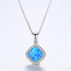 Genuine 925 Sterling Silver Green/White/Blue Fire Opal Necklace Geometric Square Pendant Necklace for Women Fine Jewelry