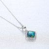 Genuine 925 Sterling Silver Green/White/Blue Fire Opal Necklace Geometric Square Pendant Necklace for Women Fine Jewelry