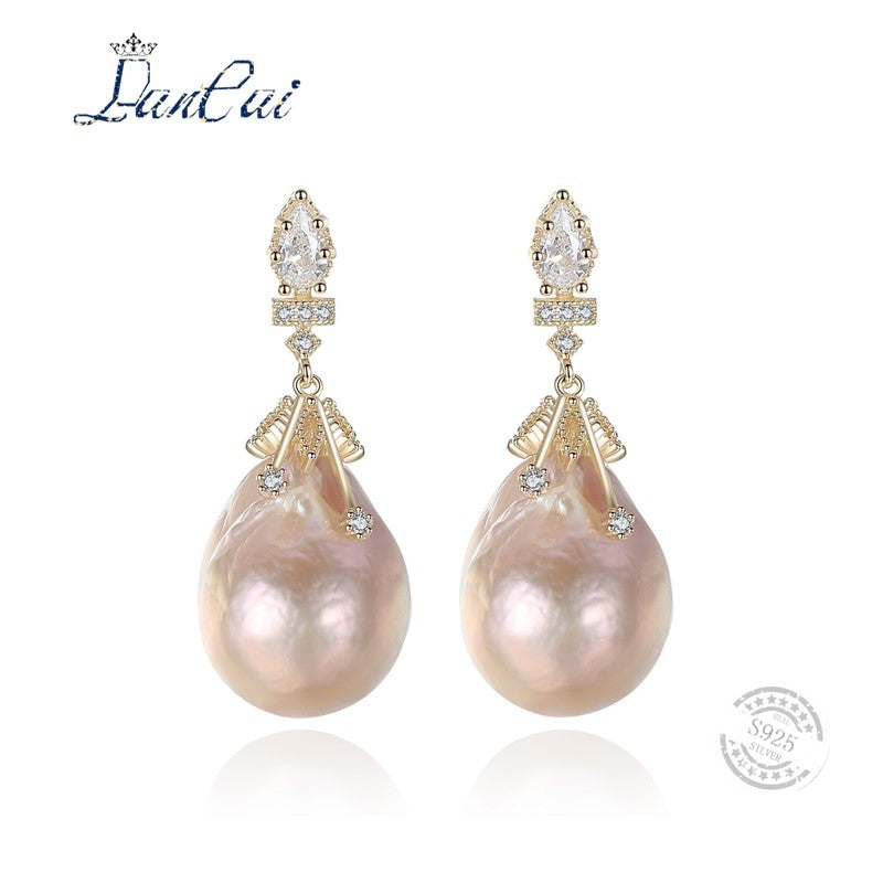 Genuine Big Size 100% Natural Baroque Pearl Stud Earrings for Women Real 925 Sterling Silver Pearl Earrings Fine Jewelry