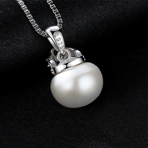 Genuine Fashion 925 Sterling Silver Necklace Crown Natural pearl Pendant Necklace for Women Fine Jewelry Gift