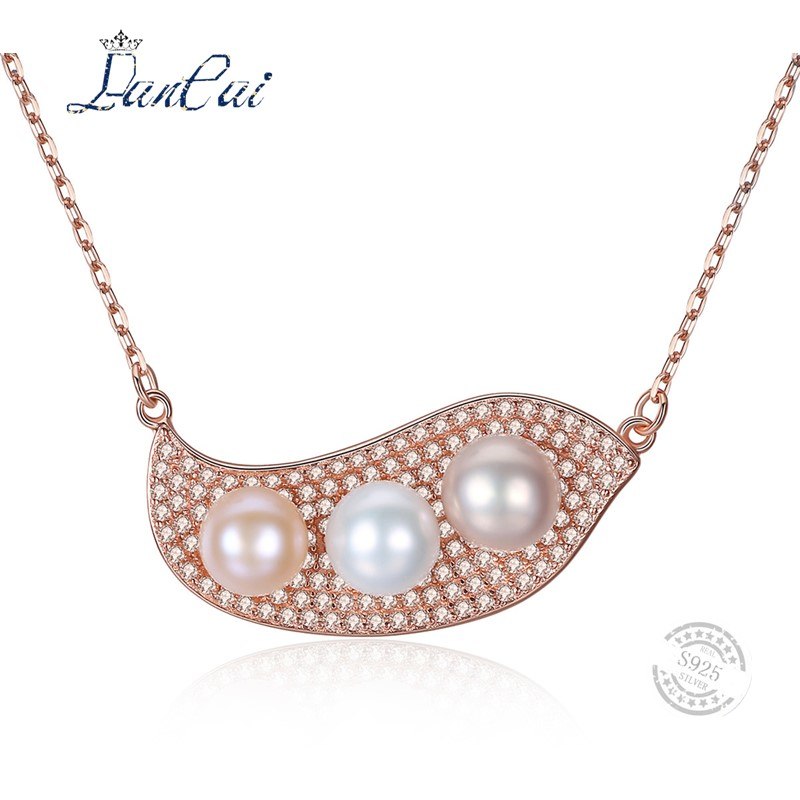 Genuine Fashion 925 Sterling Silver Necklace Natural Pearl Peas Shape Pendant Necklace for Women Fine Jewelry