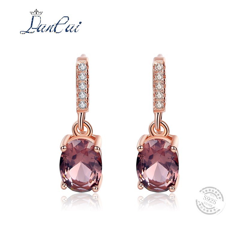 Luxury 925 Sterling Silver Earrings Morganite 18K Rose Gold Plated Stud Earrings for Women High Quality Fine Jewelry