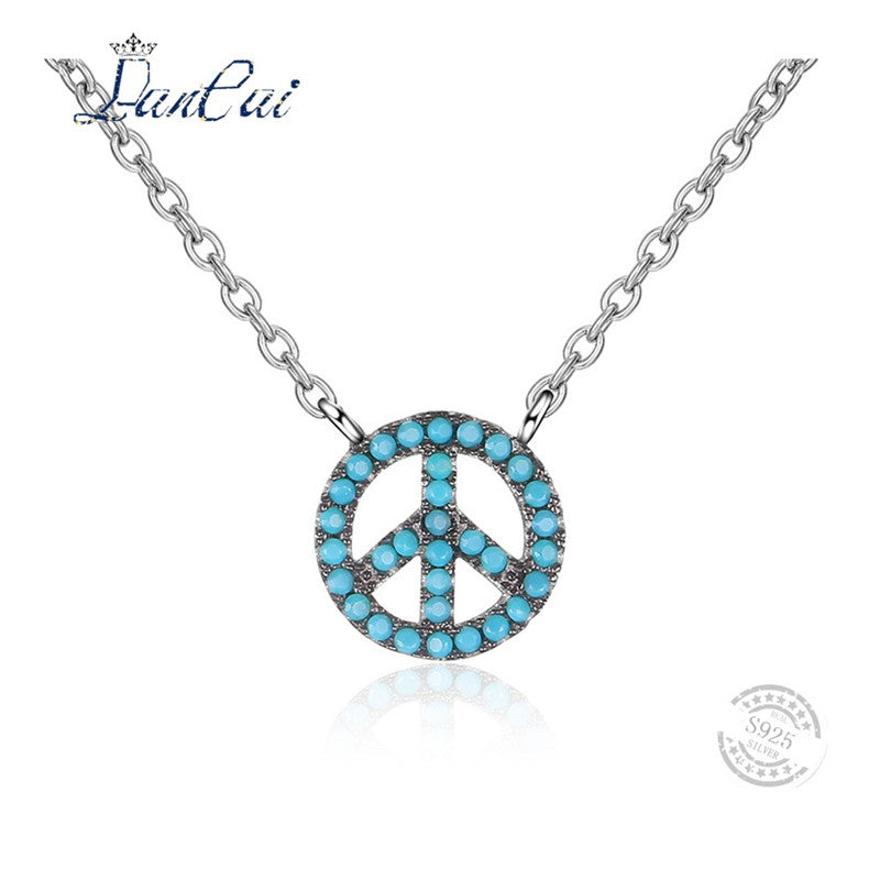 Manual 925 Sterling Silver Necklace Hollowed Round with Plane Blue Zircon Pendant Necklace for Women Fine Jewelry Gift