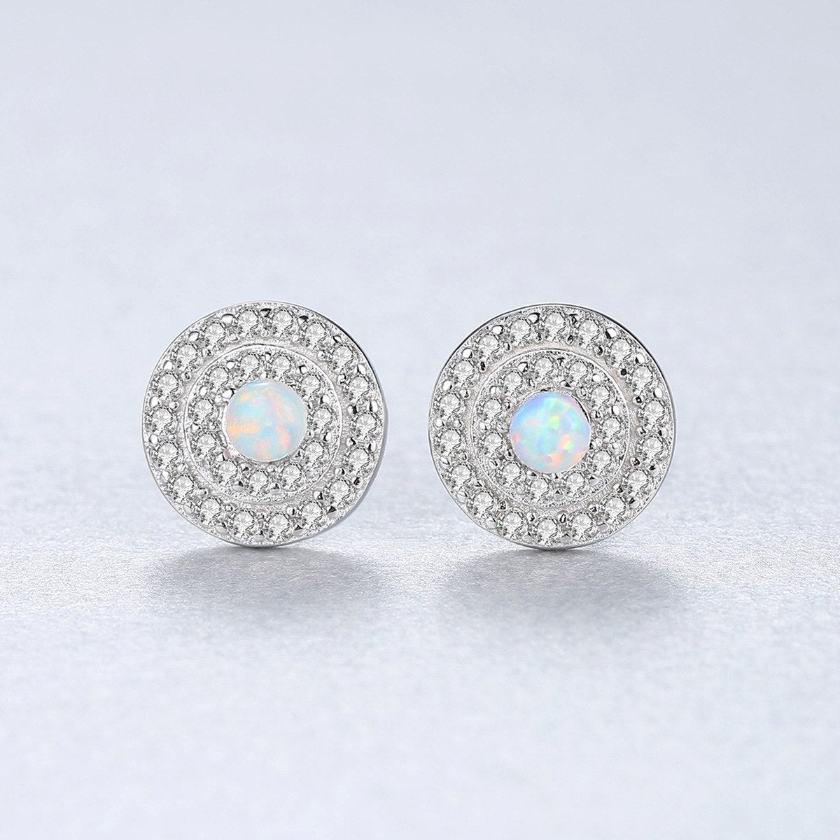 New Created White/Blue/Yellow Fire Opal Earrings Disc Shape Real 925 Sterling Silver Stud Earrings for Women Fine Jewelry