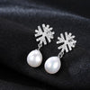 Romantic Snowflake Natural Pearl Stud Earrings for Women 925 Sterling Silver Pearl Earrings Fine Jewelry