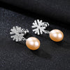 Romantic Snowflake Natural Pearl Stud Earrings for Women 925 Sterling Silver Pearl Earrings Fine Jewelry