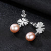 Romantic Snowflake Natural Pearl Stud Earrings for Women 925 Sterling Silver Pearl Earrings Fine Jewelry