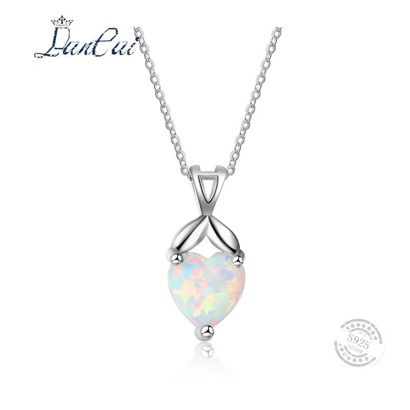 Simple Style 925 Sterling Silver Pendant Necklace Love Heart White Fire Opal Necklace High Quality Fine Jewelry for Women