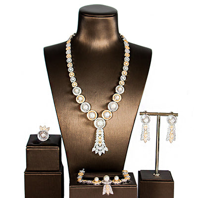 new luxury pearl zircon bride jewelry sets for bridal necklace wedding cubic zirconia jewelry sets four pieces