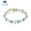 Luxury Design Promised Jewelry Solid 18K Two Tone Gold Princess Genuine Emerald Diamond Bracelet for Women Loving Gift