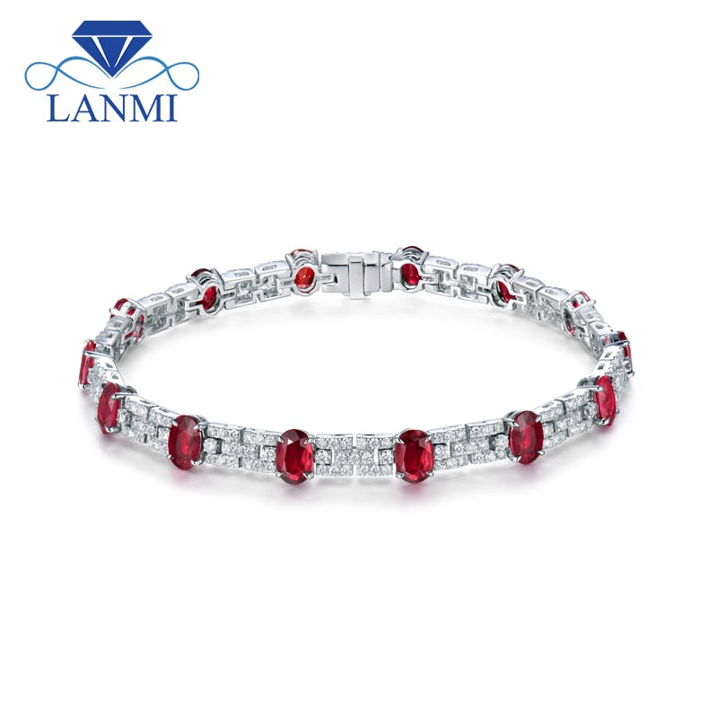 Real 18Kt Au750 White Gold Natural Ruby Sparkly Diamond Wedding Bracelet for Women Anniversary Fine Jewelry Love Gift