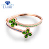 Solid 14Kt Rose Gold Pear cut Tsavorite Diamond Wedding Bangle with Sapphir and Emerald for Women Anniversary Jewelry