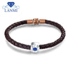 Solid 18Kt White Gold Natural Blue Sapphire Men's Bracelet Real Diamond Jewelry for Husband