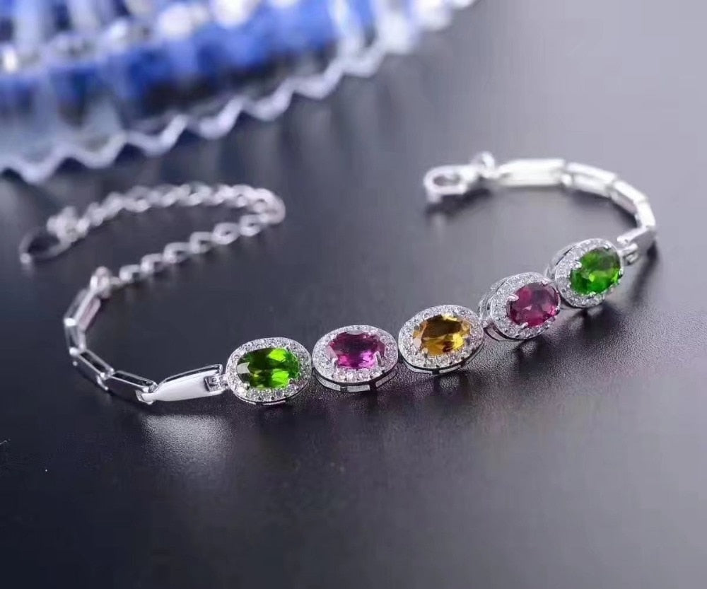 925 Sterling Silver Tourmaline Bracelets Candy color Bracelet fine jewelry for women   l040603agx
