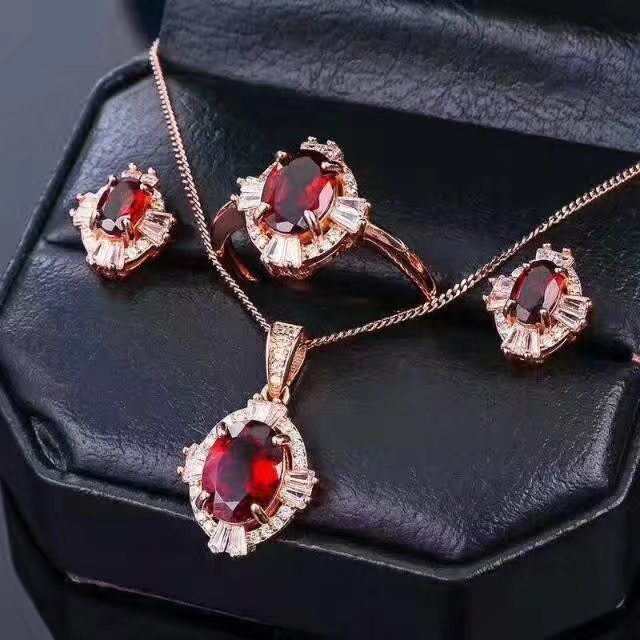 925 sterling silver natuarl garnet Jewelry Sets Fine Jewelry Ring Necklace Pendant Earring Women Bridal tz010ags