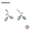 925 Sterling Silver Leaf Earrings Cat's Eye Fine Jewelry Stud Earrings ED37095