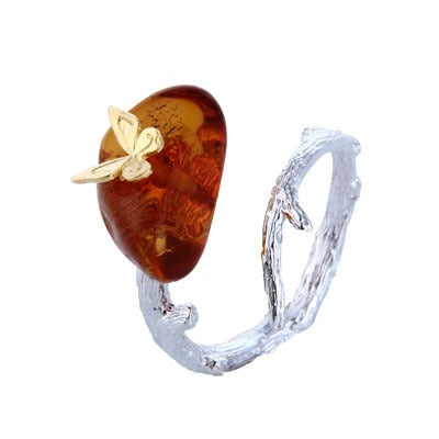 Amber Ring 925 Sterling Silver Ring Women Fine Jewelry Vintage Rings Silver 925 Jewelry RG57115