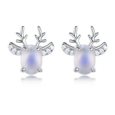 Real 925 Sterling Silver Moonstone Earrings Women Fine Jewelry Christmas Stud Earrings For Women ED49113