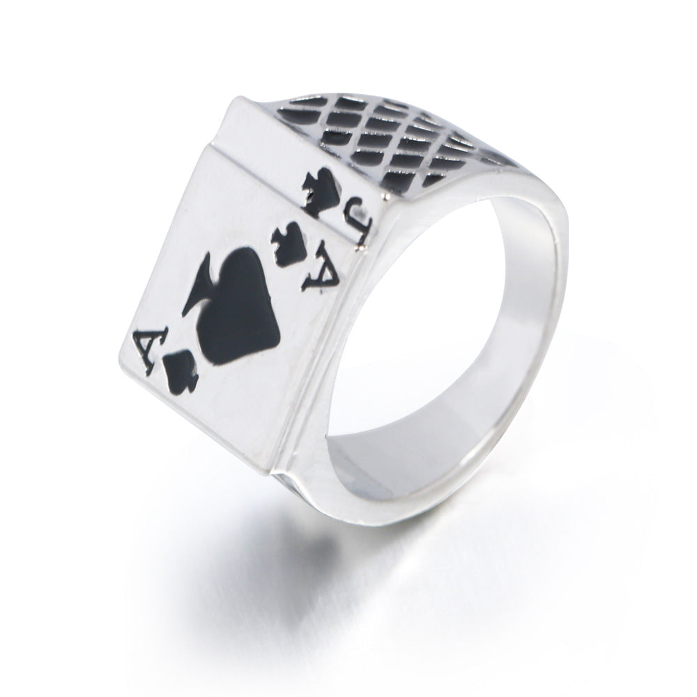 2025 Men's Ring Vintage Personality Spades A Heart Shaped Poker Rings For Men Jewelry Silver Color male Ring