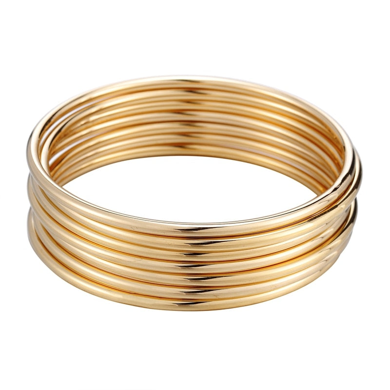 7PCs Gold Color Stainless Steel Bangles New Simple Fashion Blank Metal Cuff Bracelets & Bnagles For Women Jewelry Gifts