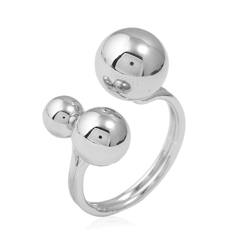 Silver & Gold Color Copper Rings Female Size Beads Finger Ring For Women Girls Fashion Unique Style Jewelry Ornaments