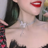 LATS Full Rhinestone Butterfly Necklace Silver Color Wild Tassel Clavicle Chain Necklace for Women Pendant Jewelry Gift