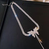 LATS Full Rhinestone Butterfly Necklace Silver Color Wild Tassel Clavicle Chain Necklace for Women Pendant Jewelry Gift