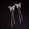 LATS Full Rhinestone Butterfly Necklace Silver Color Wild Tassel Clavicle Chain Necklace for Women Pendant Jewelry Gift