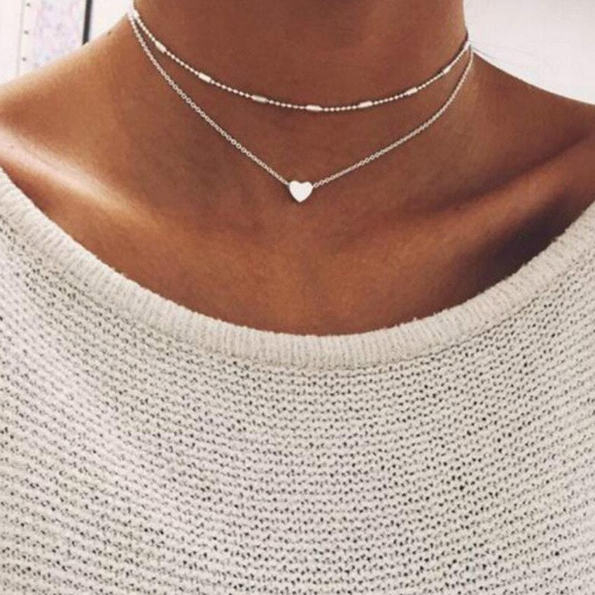 LATS Gold Silver Color Chain Pendant Butterfly Necklace for Women Layered Charm Choker Necklaces Boho Beach Jewelry Gift